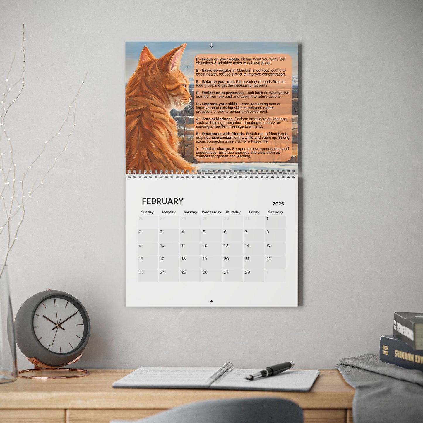 Monthly Words of Wisdom Cat Calendar (2025)