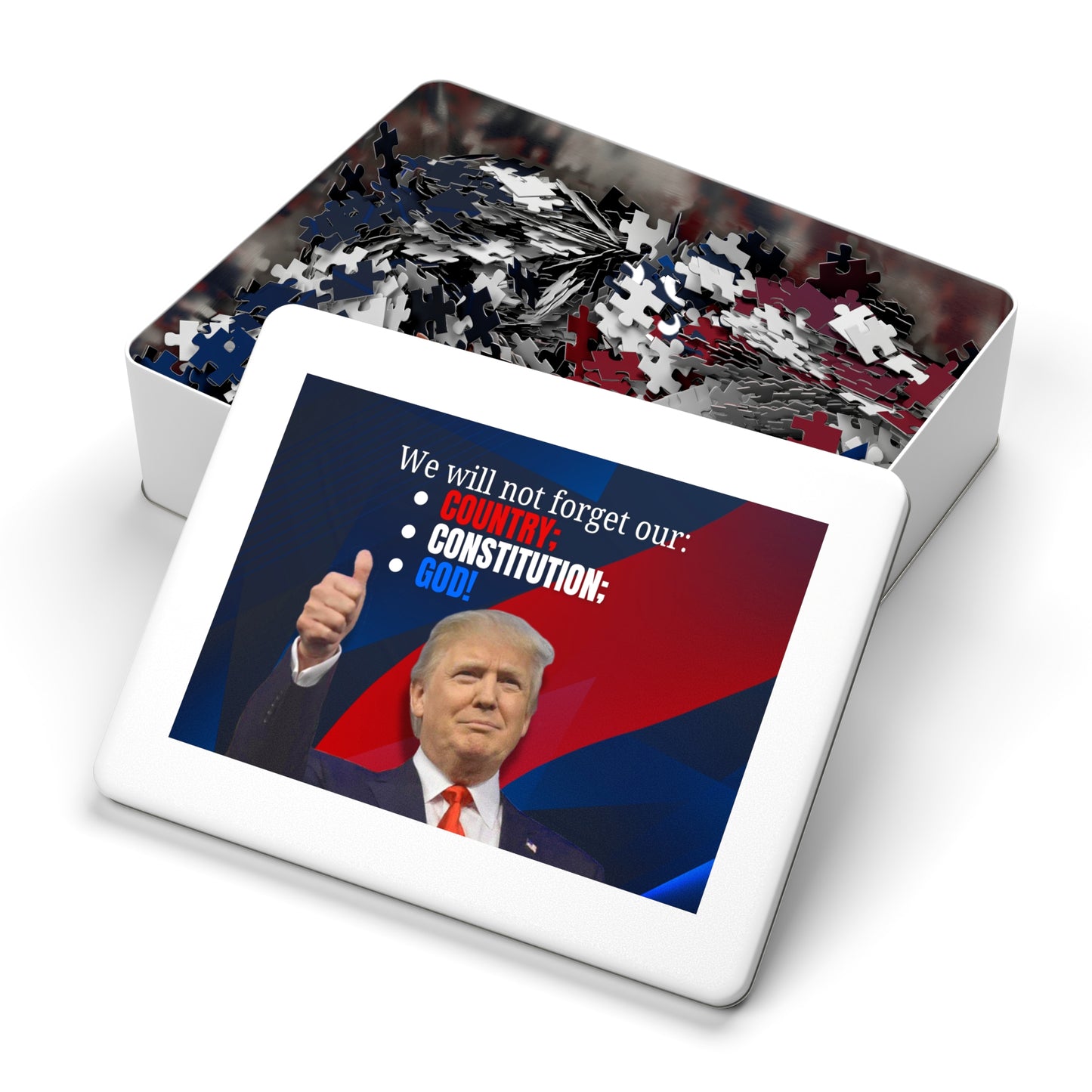 Donald Trump Jigsaw Puzzle with Tin