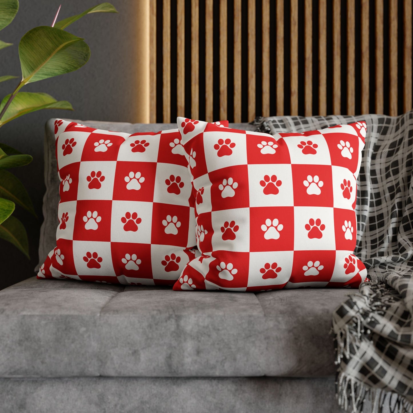 Red Paw Print Faux Suede Pillowcase - Cozy Home Decor for Pet Lovers