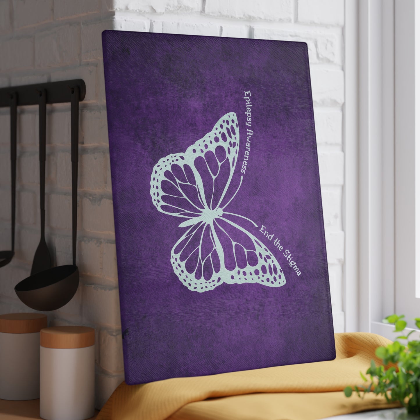 Epilepsy Awareness Glass Cutting Board - End the Stigma