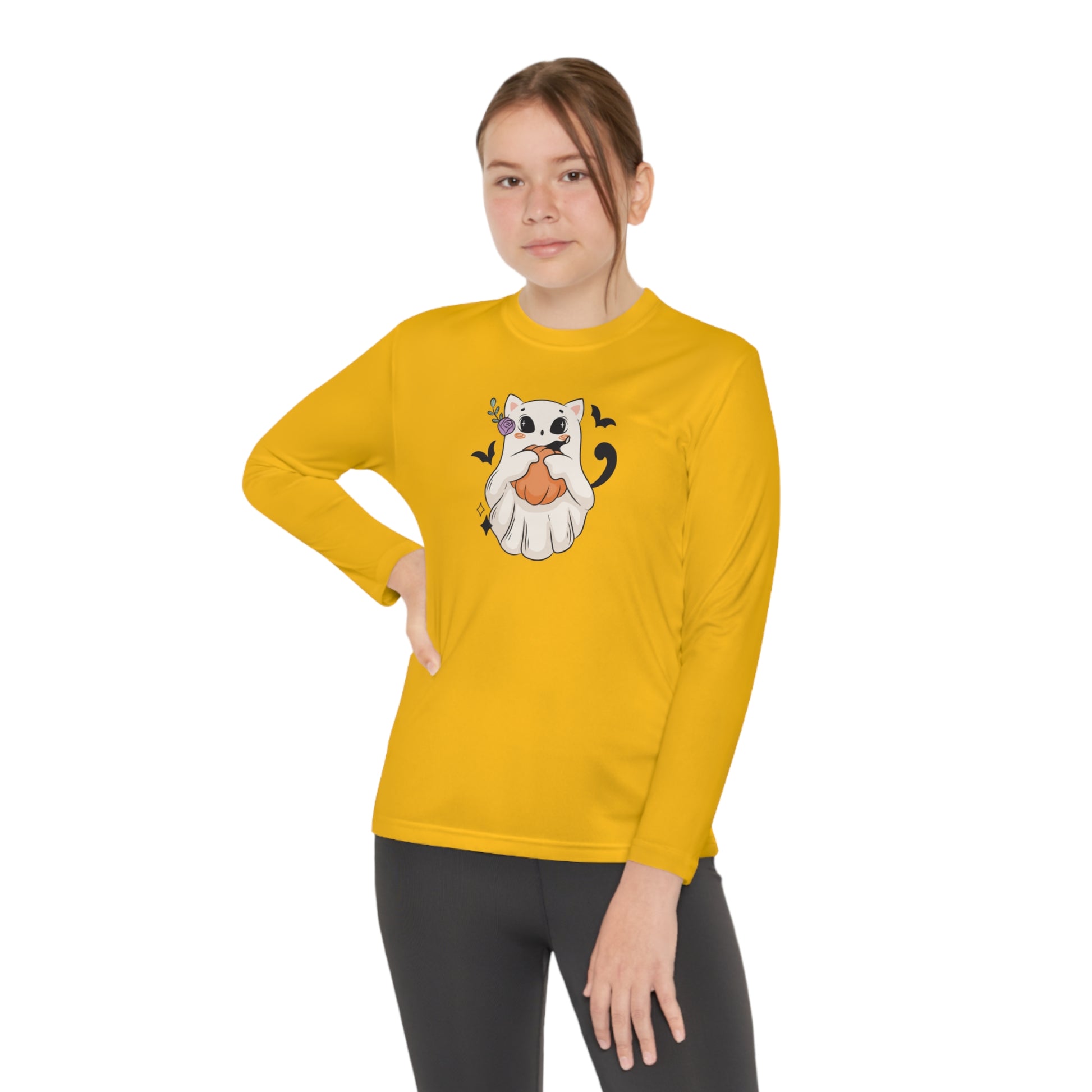 Sweet Kitty Ghost Youth Long Sleeve Competitor Tee - Kids clothes - Epileptic Al’s Shop