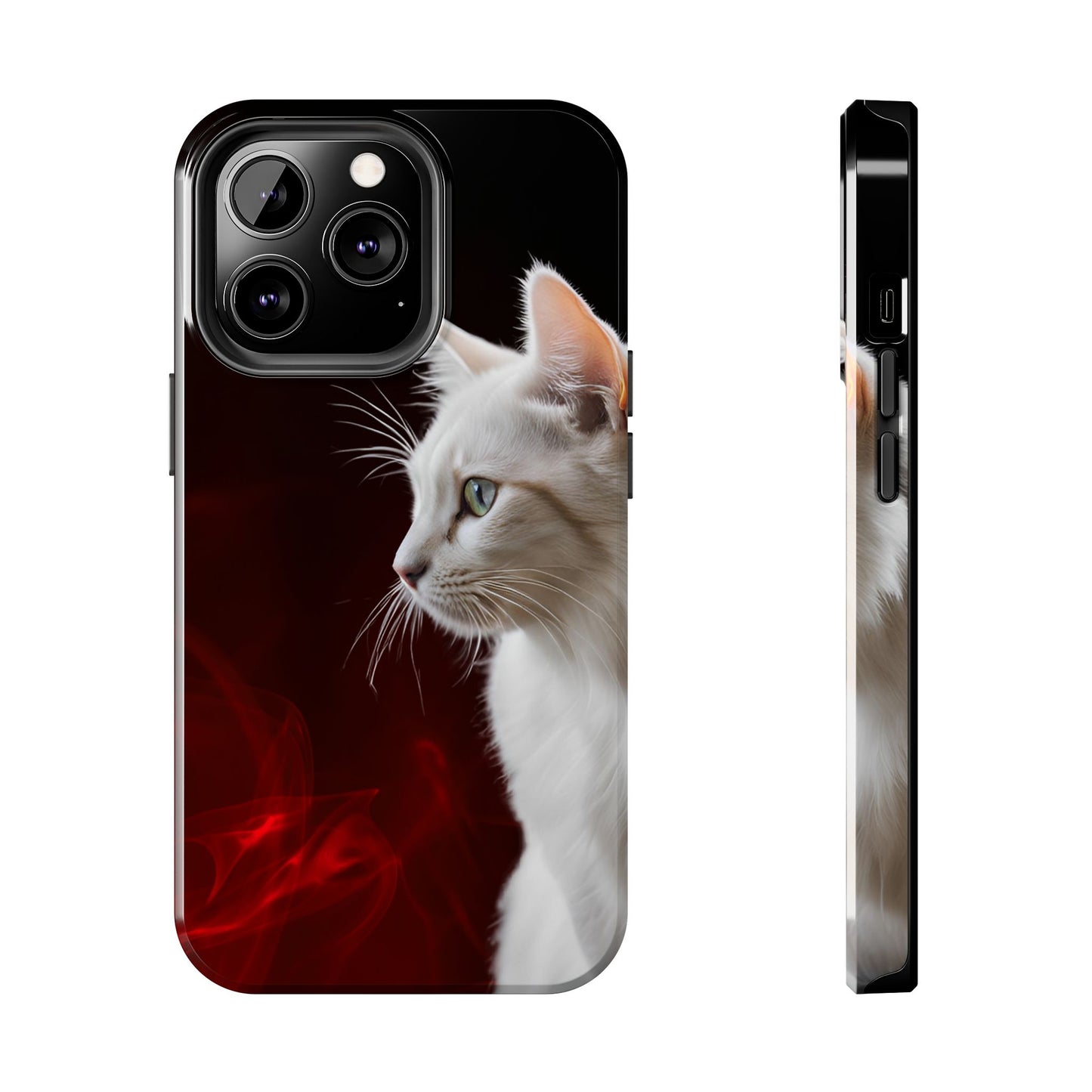 Stylish Tough Phone Case with White Cat Portrait - Perfect for Cat Lovers!