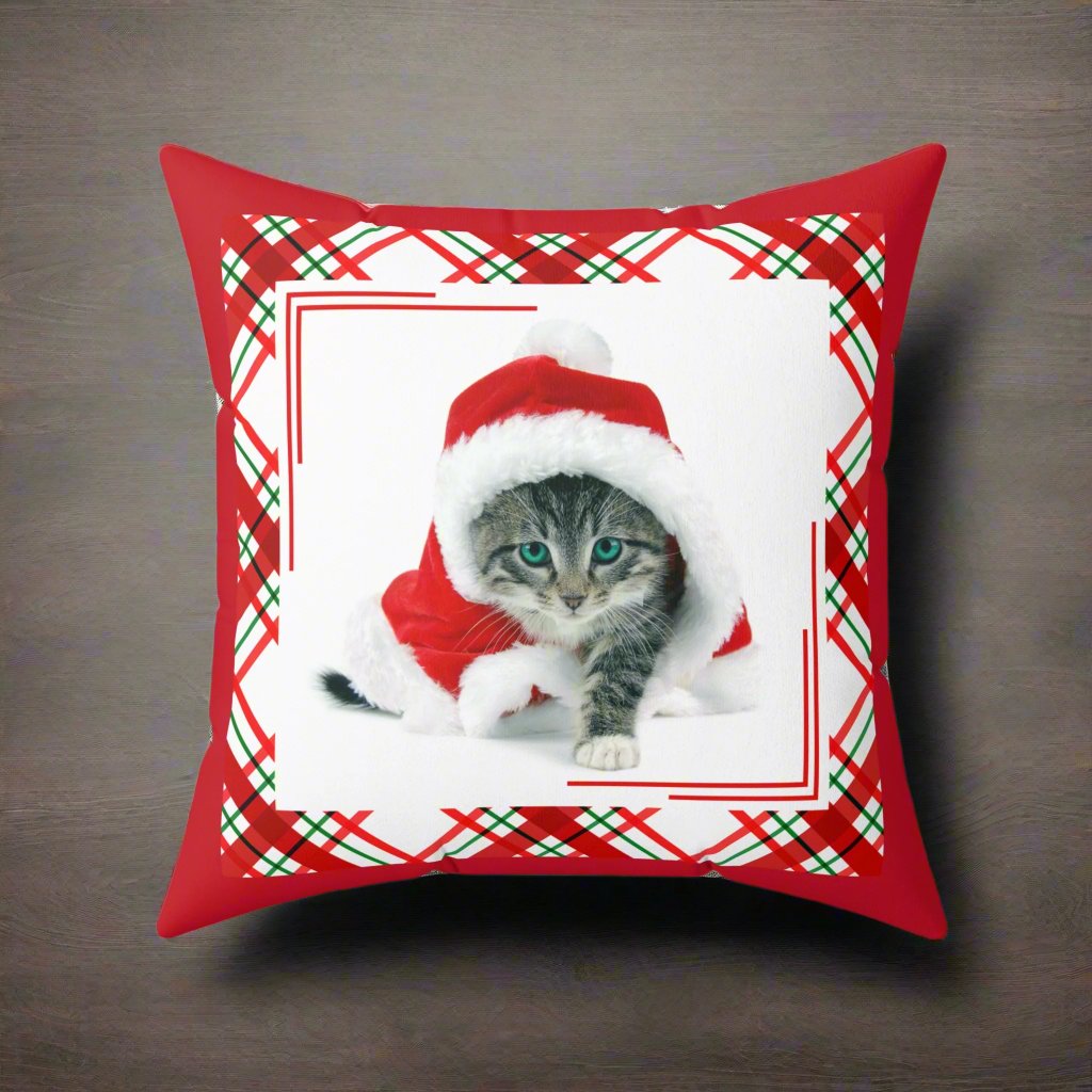 Santa Kitty Faux Suede Square Pillow