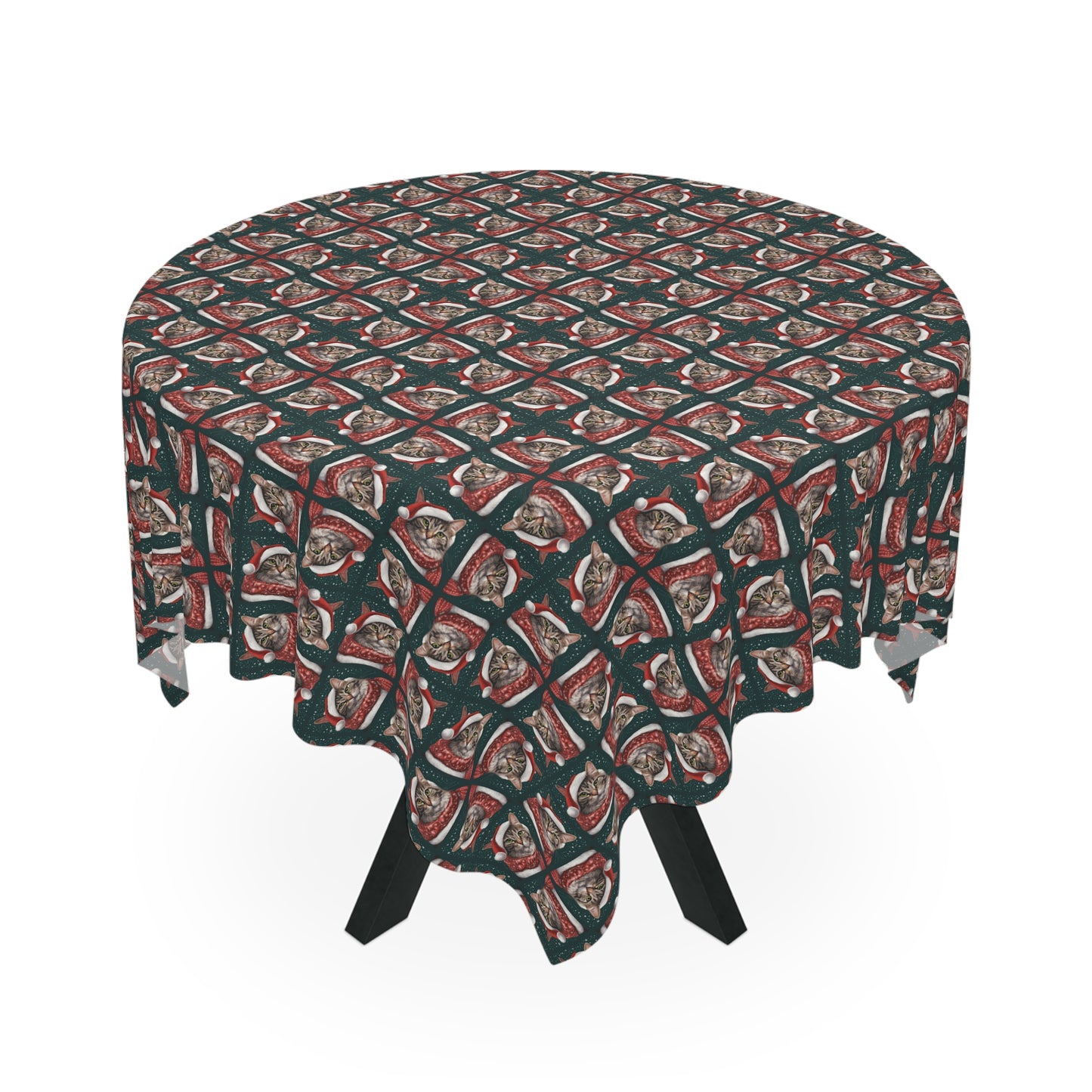 Santa Hat Tabby Christmas Tablecloth