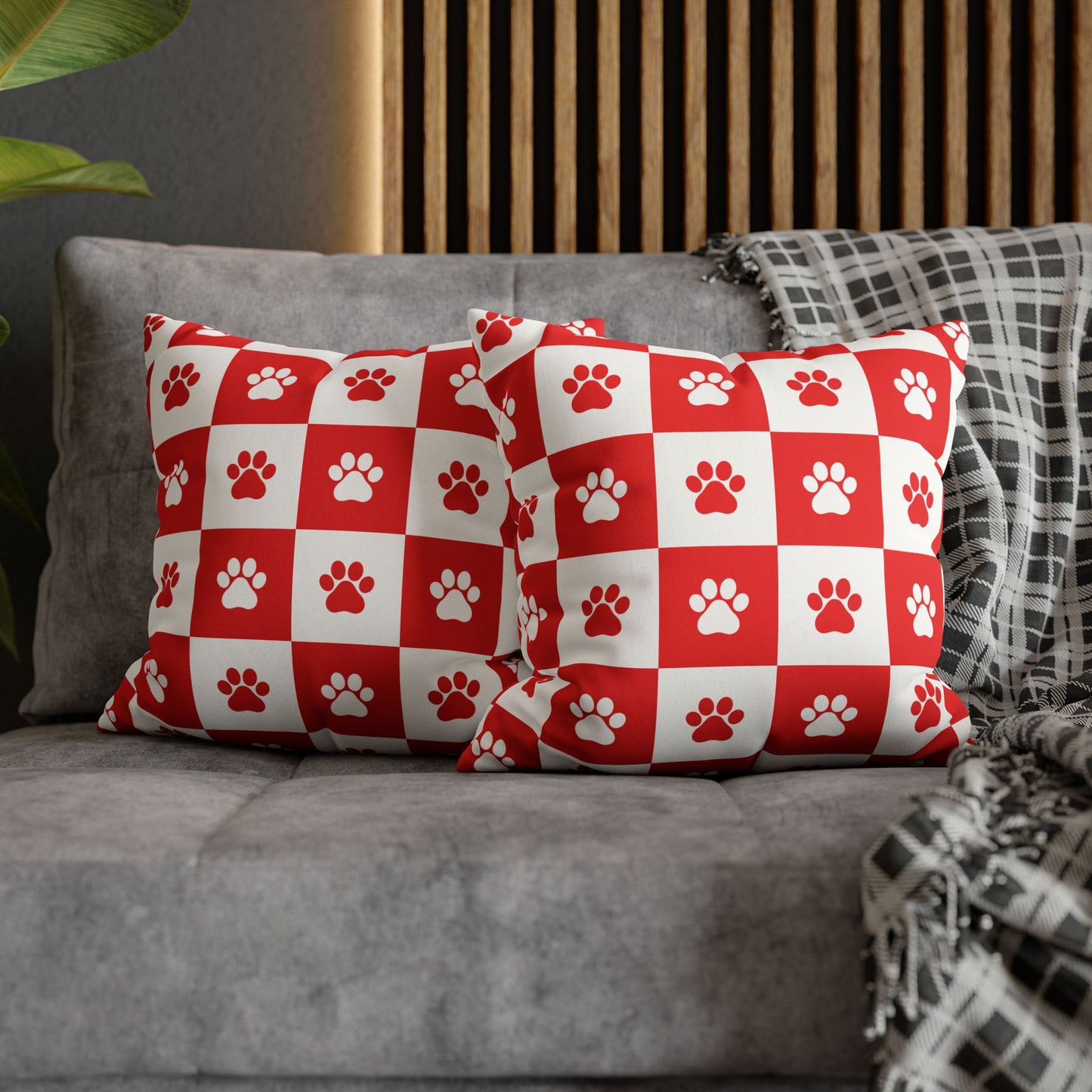 Red Paw Print Faux Suede Pillowcase - Cozy Home Decor for Pet Lovers