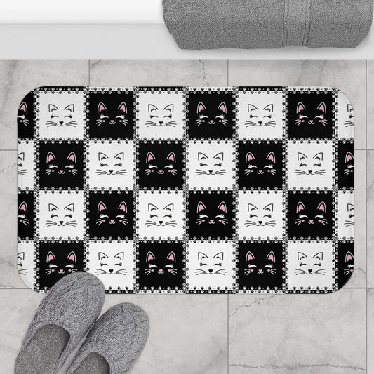 Checkerboard Cats Bath Mat