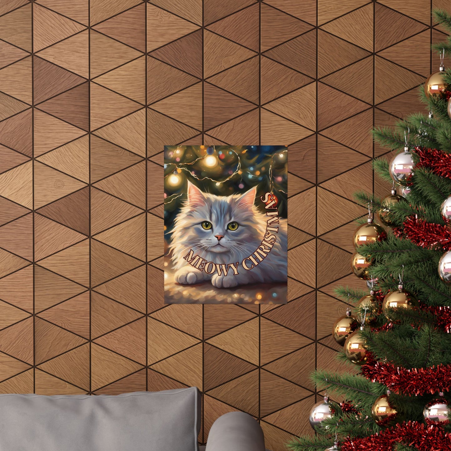 White Meowy Christmas Kitty Matte Vertical Posters