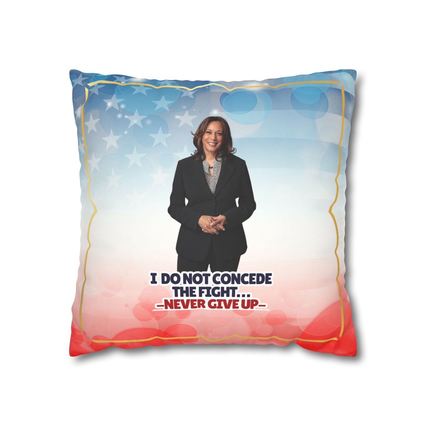 Kamala Faux Suede Pillowcase - 'Never Give Up'