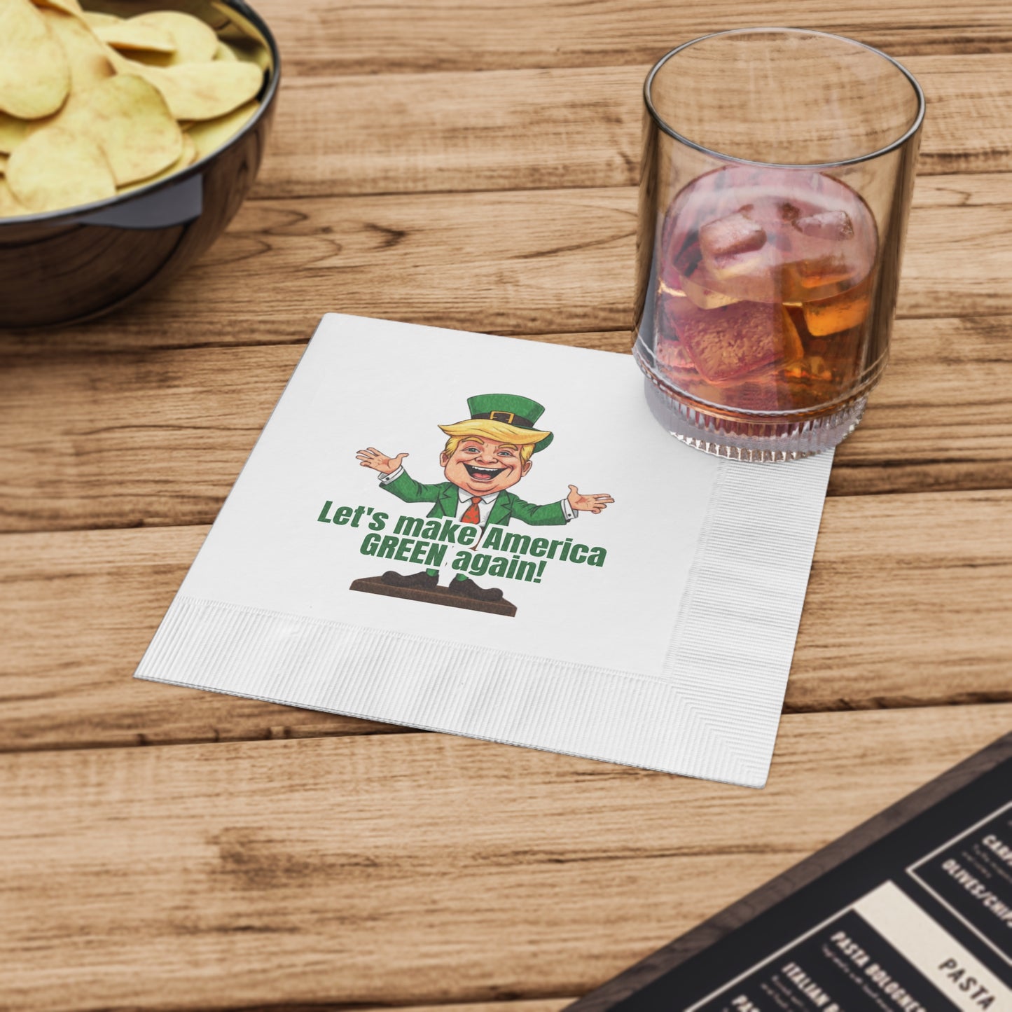 Trump St. Patrick's Day White Coined Napkins