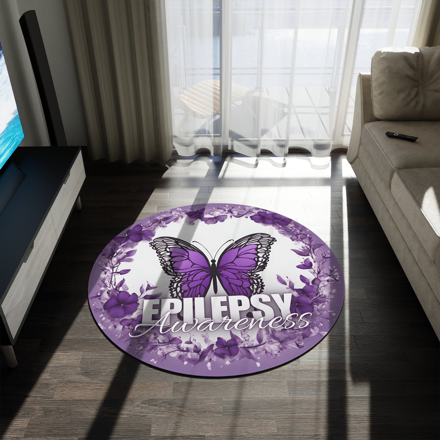 Purple Butterfly Epilepsy Awareness Round Rug