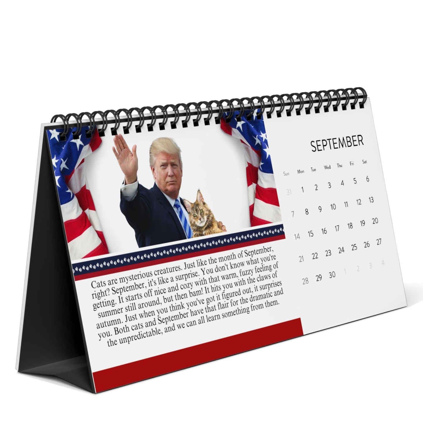 Trump Reflecting on Cats Month-by-Month Desktop Calendar (2025 grid)