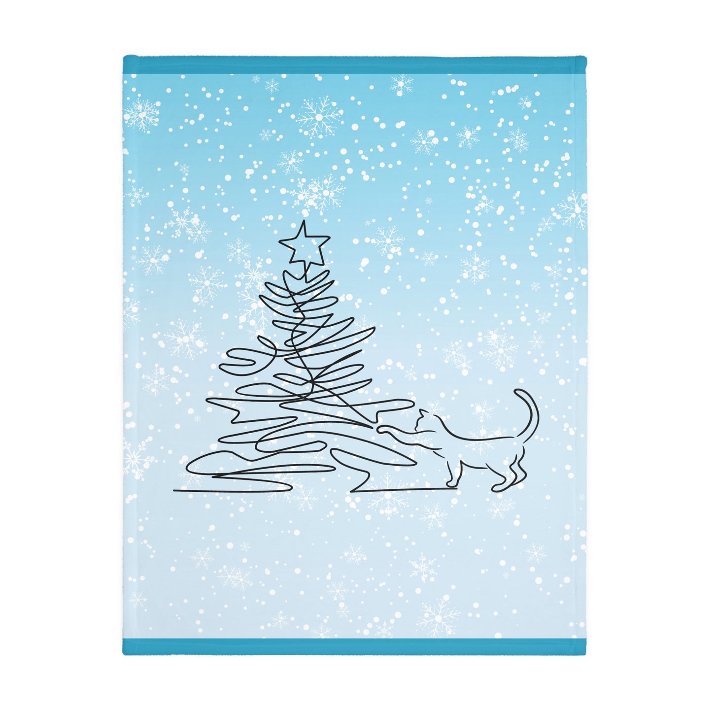 Kitty & Christmas Tree Velveteen Microfiber Blanket (Two-sided print)