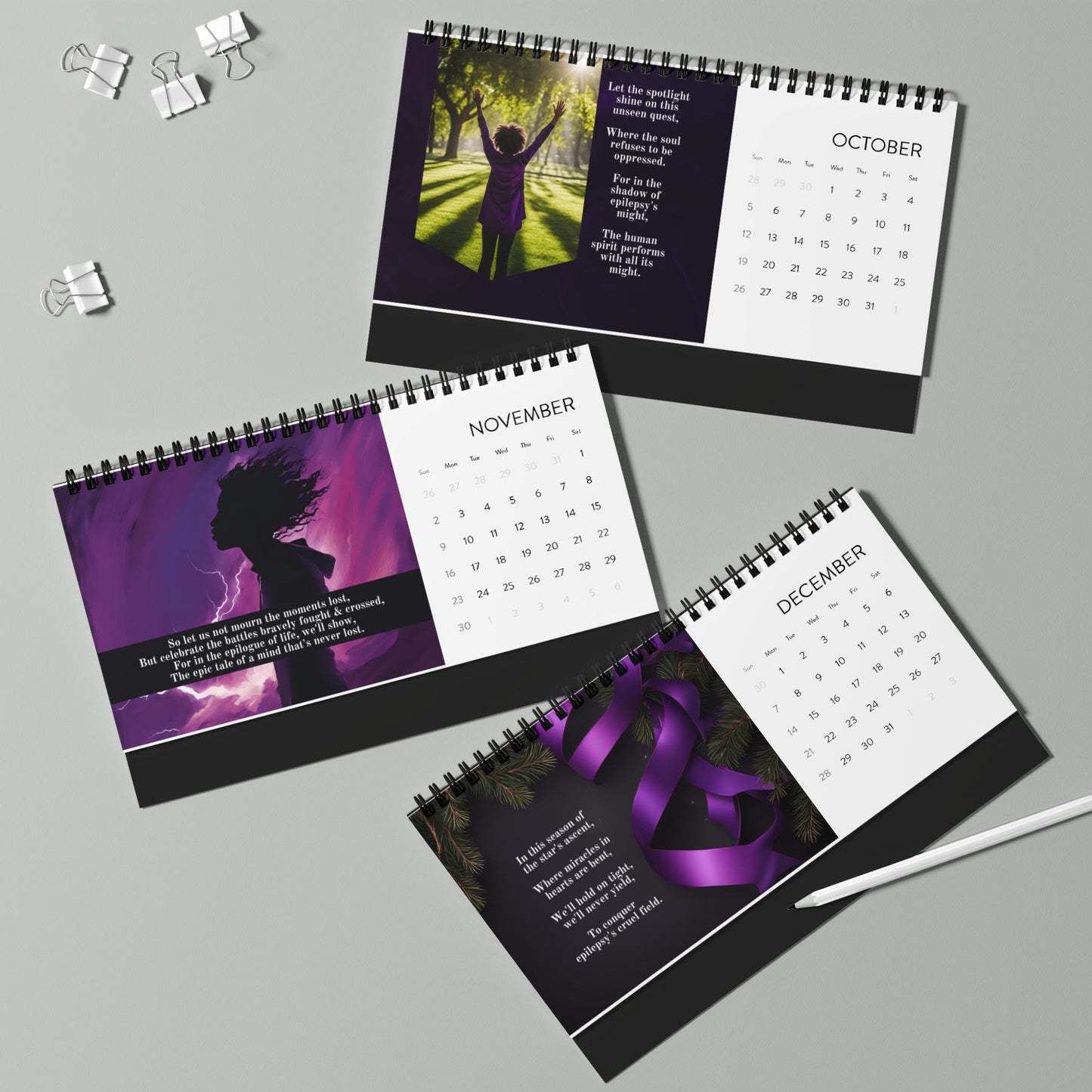 Epilepsy Art & Poetry Month-by-Month Desktop Calendar (2025 grid)