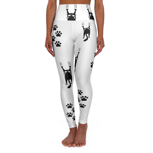 White Scared Kitty High Waisted Yoga Leggings