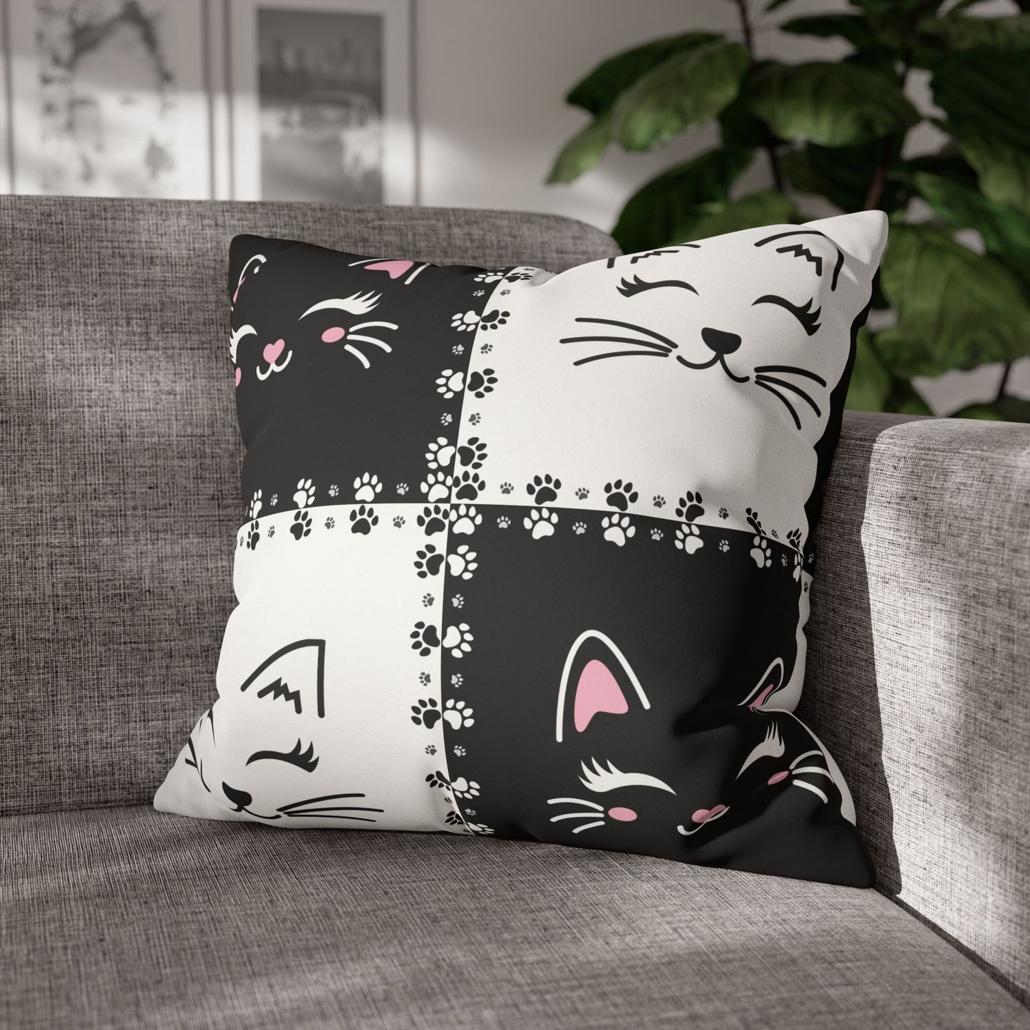 Cute Cat Faux Suede Pillowcase - Decorative Cushion Cover for Cat Lovers