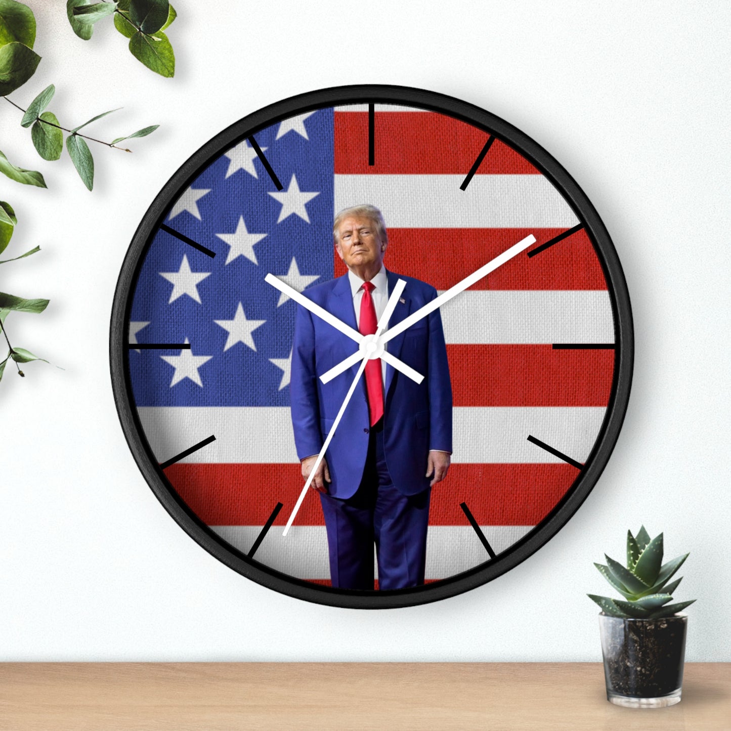 Patriotic Wall Clock with American Flag and Donald Trump