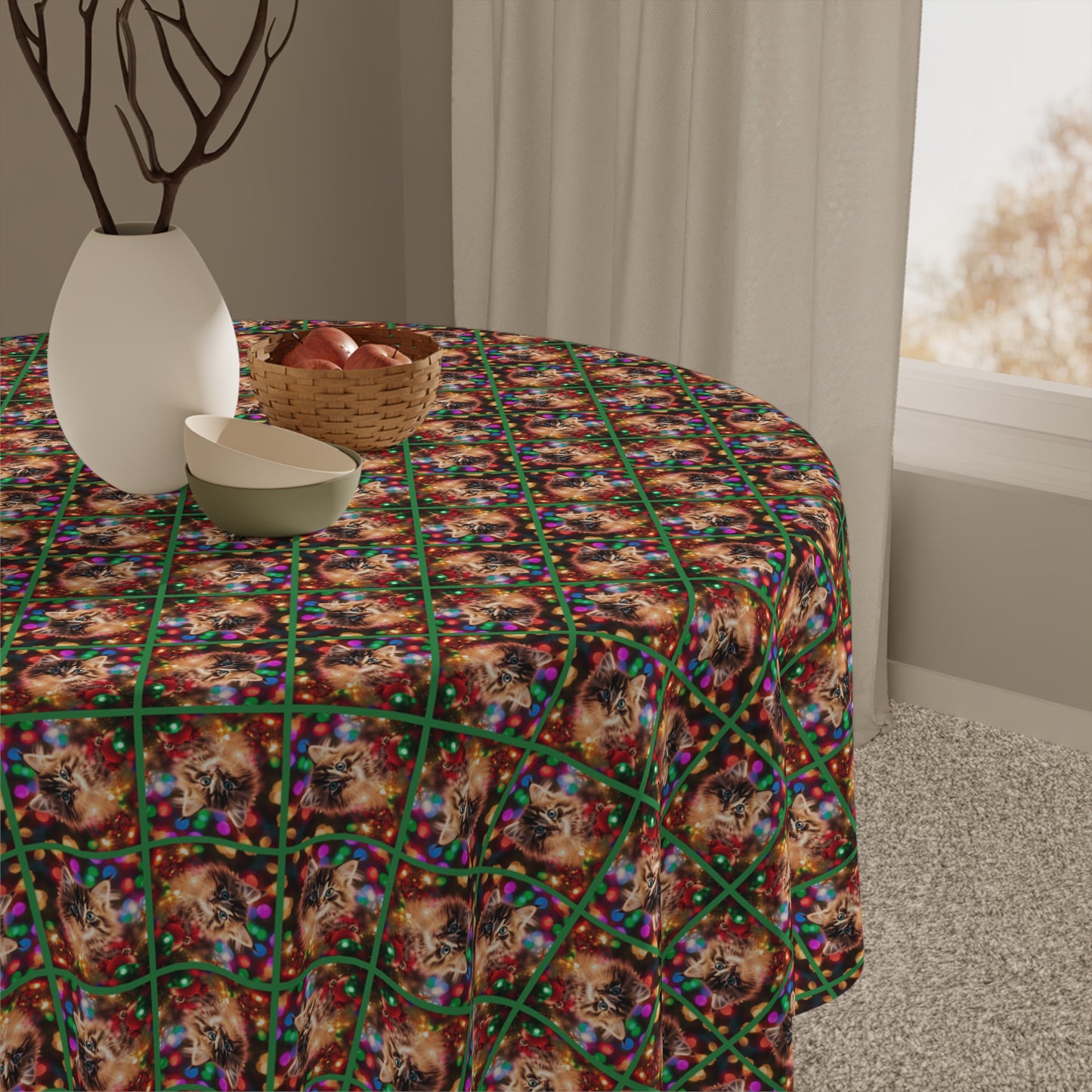 Pretty Kitten Christmas Tablecloth