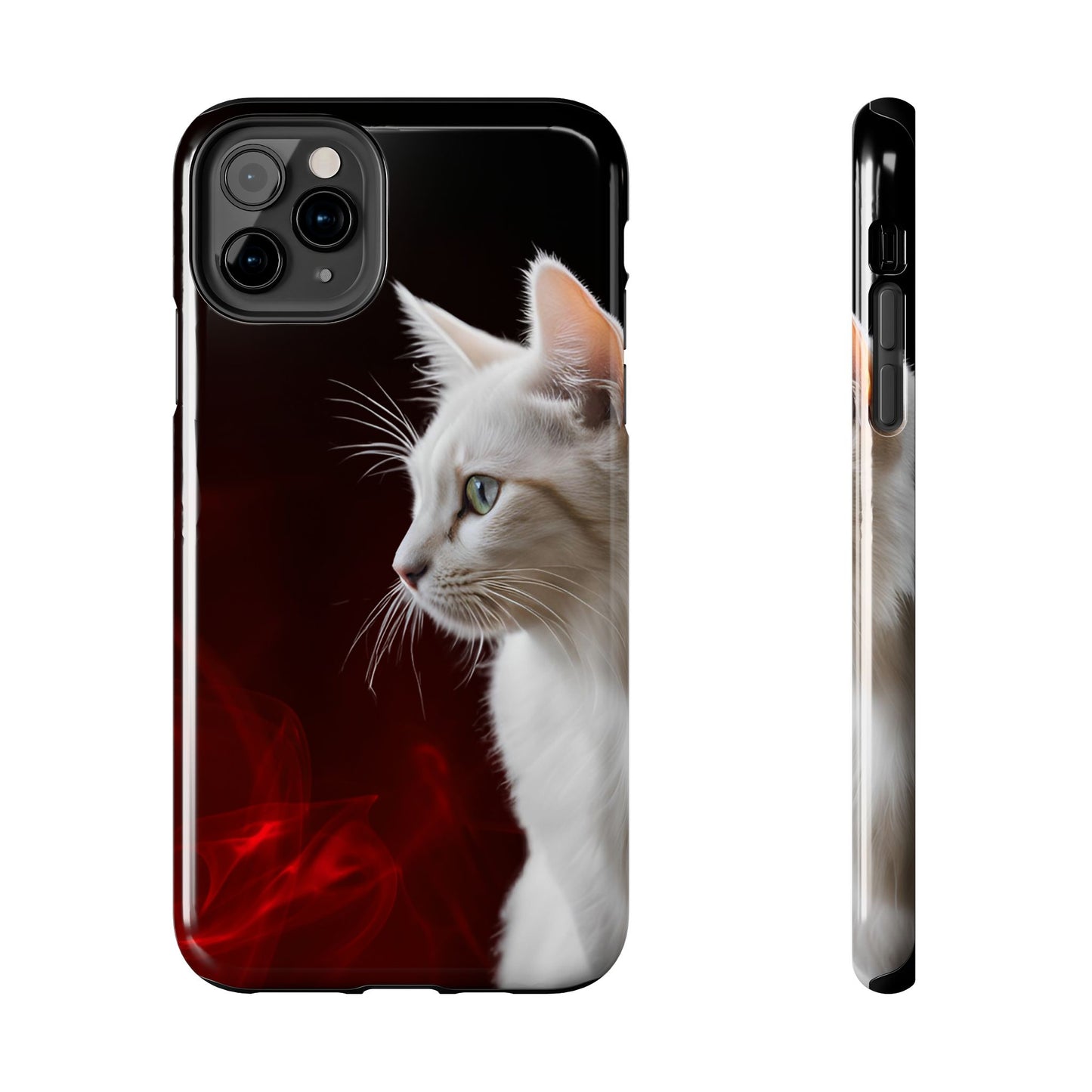 Stylish Tough Phone Case with White Cat Portrait - Perfect for Cat Lovers!