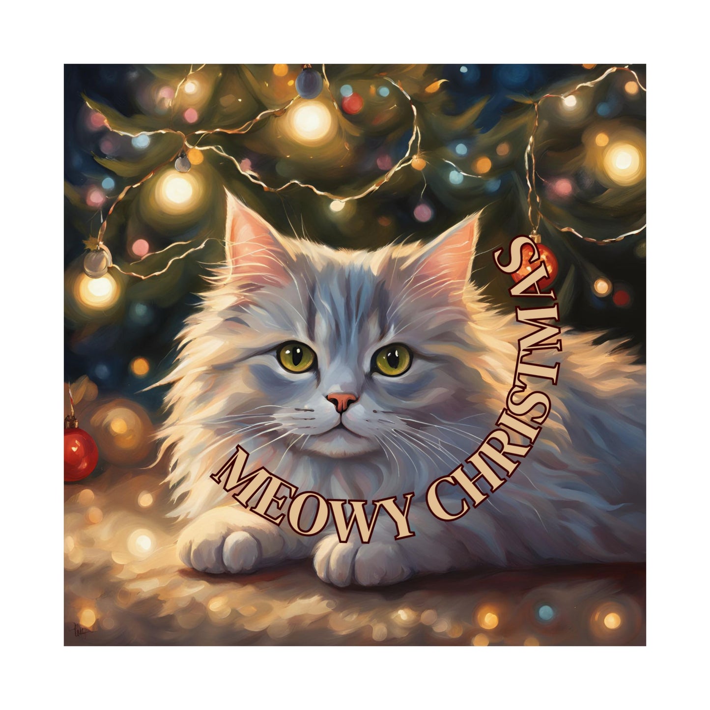 White Meowy Christmas Kitty Matte Vertical Posters