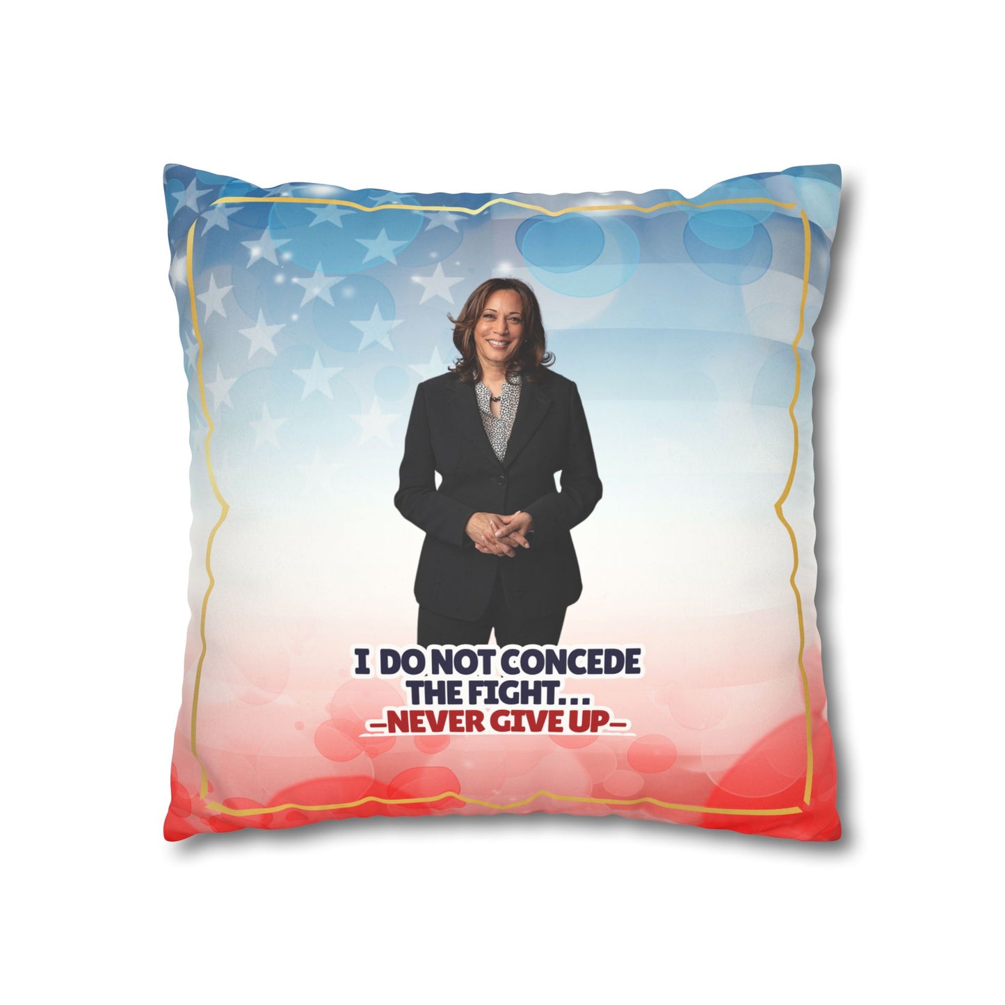 Kamala Faux Suede Pillowcase - 'Never Give Up'