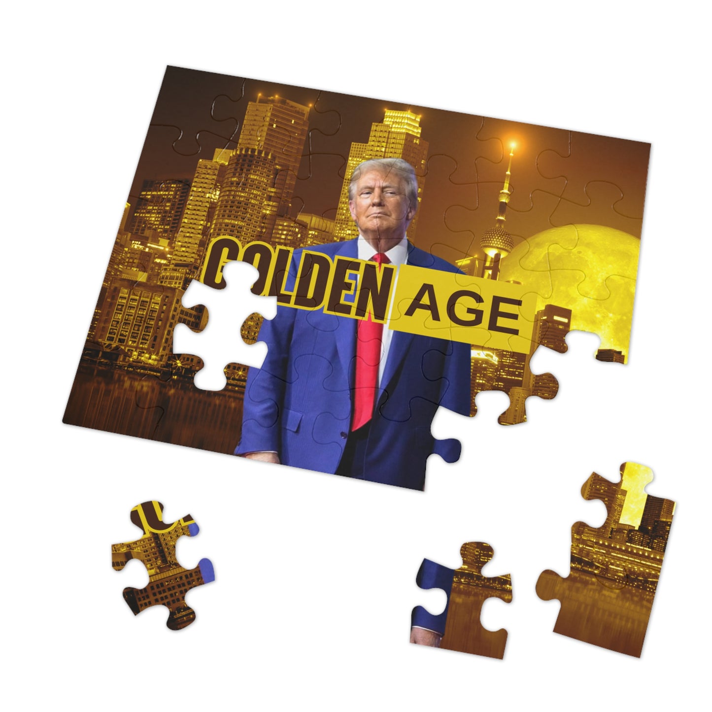 Trump's Golden Age Jigsaw Puzzle with Tin