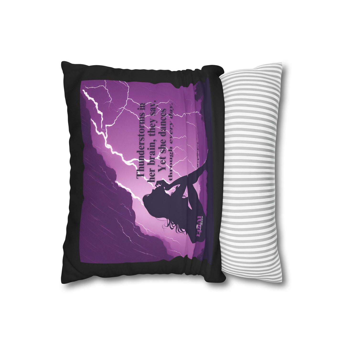 Empowerment Faux Suede Pillowcase - 'Thunderstorms in Her Brain' Design for Epilepsy Awareness