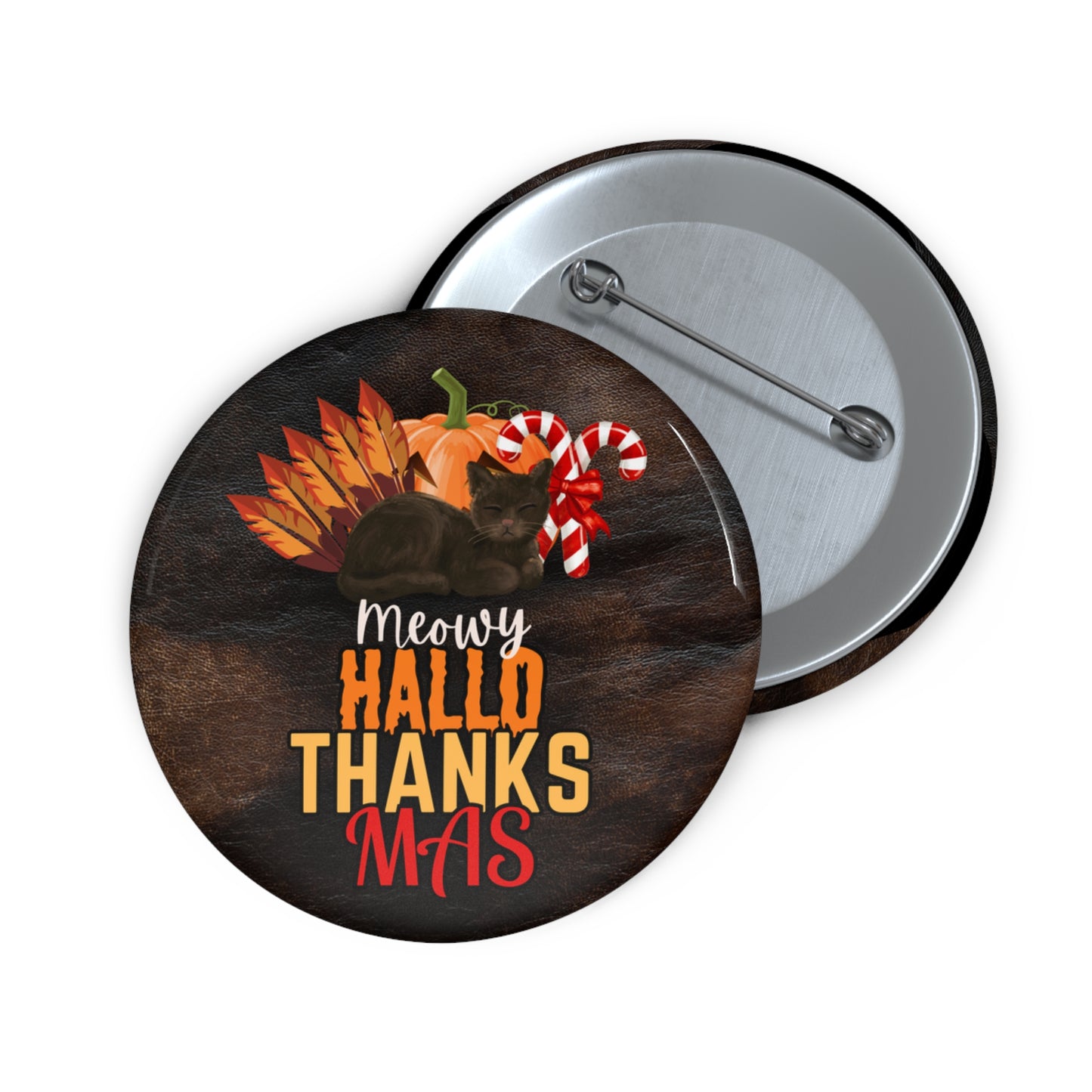 Meowy HalloThanksMas Pin Buttons