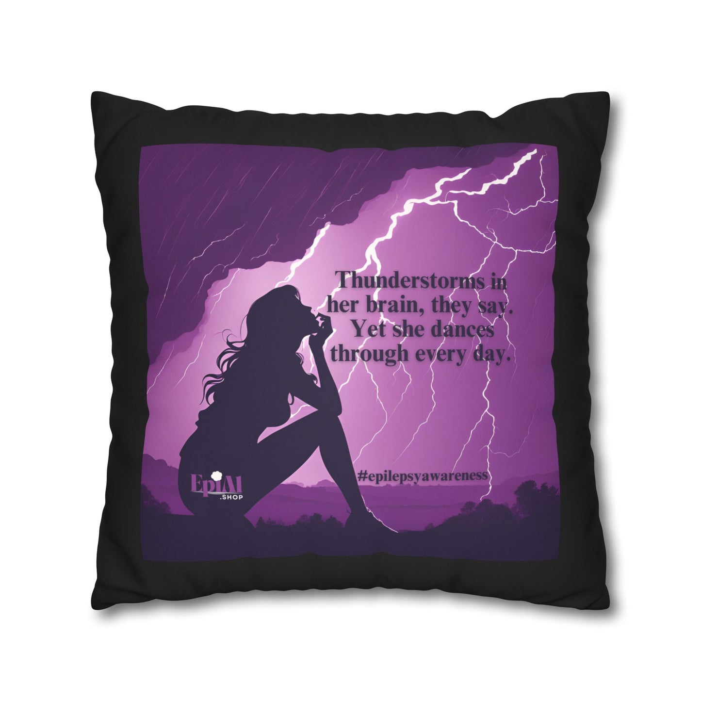 Empowerment Faux Suede Pillowcase - 'Thunderstorms in Her Brain' Design for Epilepsy Awareness