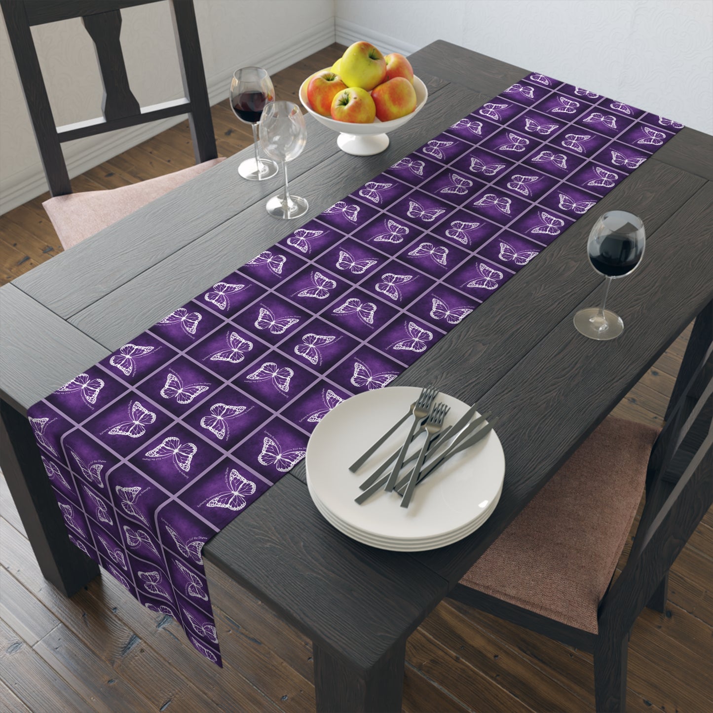 Elegant Purple Butterfly Design Table Runner