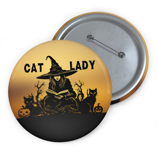 Reading Witchy Cat Lady Pin Buttons