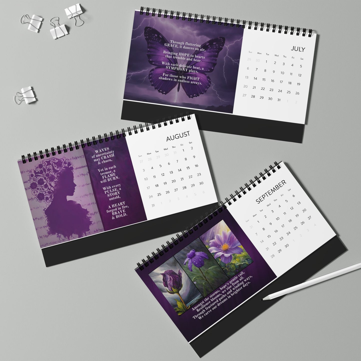 Epilepsy Art & Poetry Month-by-Month Desktop Calendar (2025 grid)