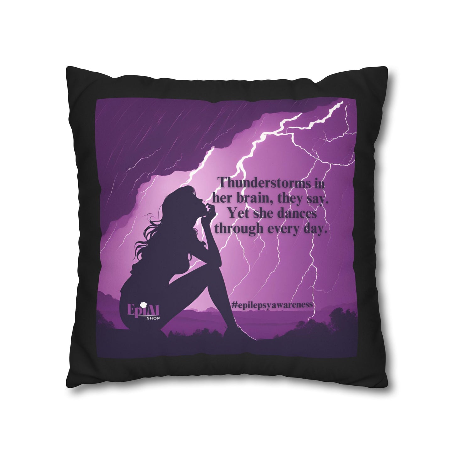 Empowerment Faux Suede Pillowcase - 'Thunderstorms in Her Brain' Design for Epilepsy Awareness