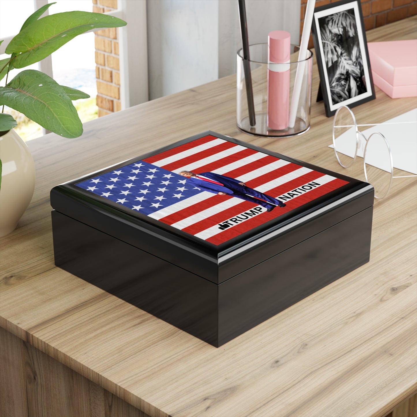 Patriotic Jewelry Box with 'Trump Nation' Design