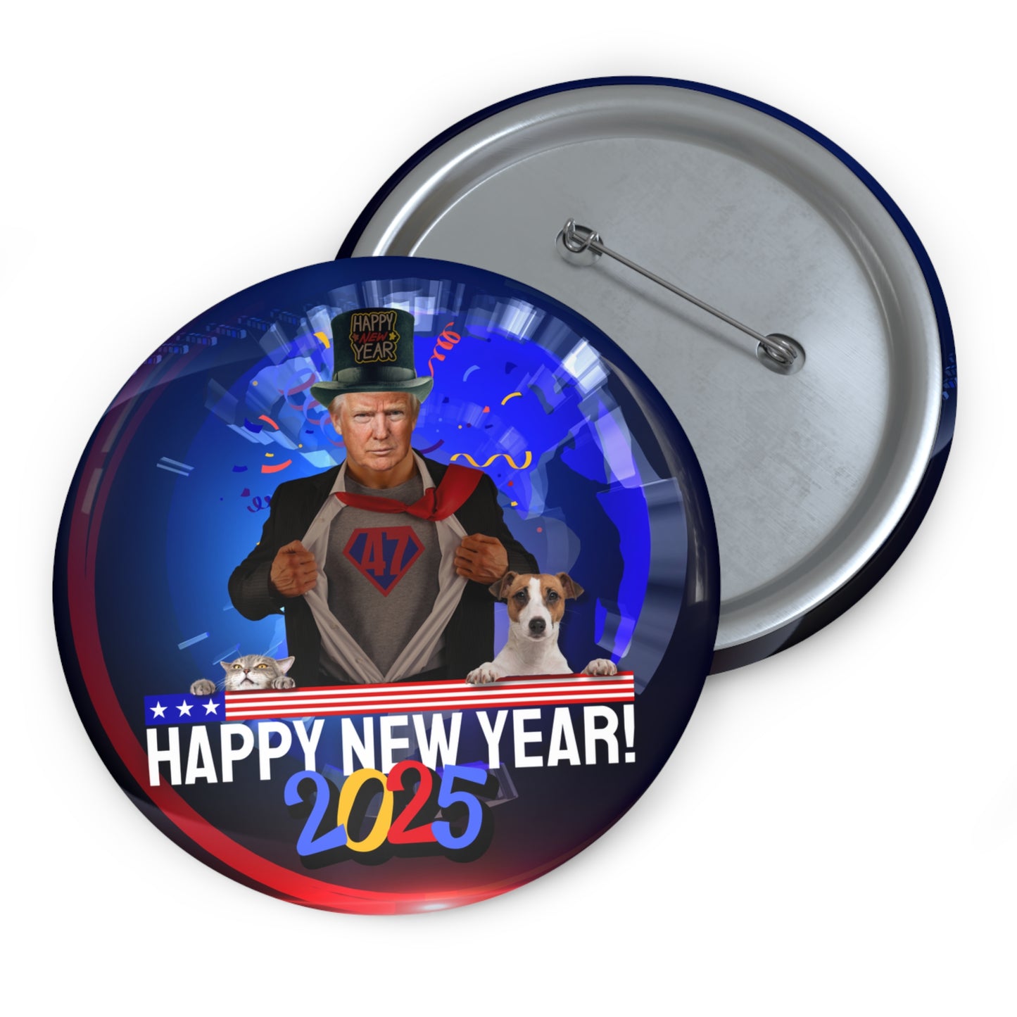 Trump Happy New Year 2025 Pin Buttons