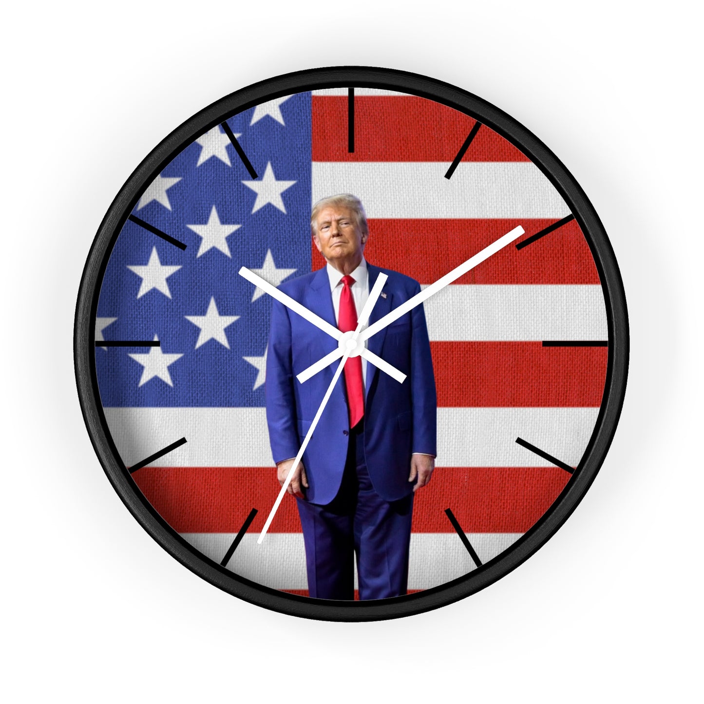 Patriotic Wall Clock with American Flag and Donald Trump