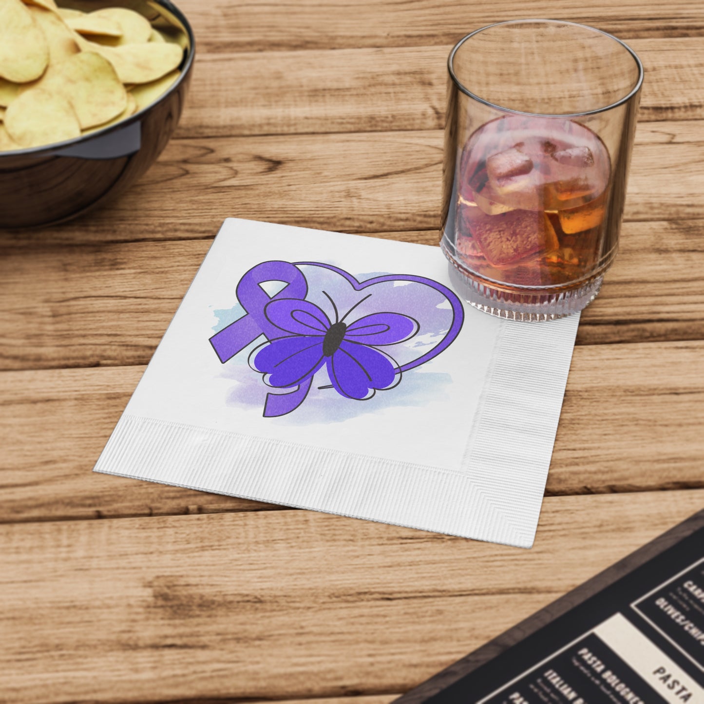 Simple Purple Butterfly Epilepsy Awareness White Coined Napkins