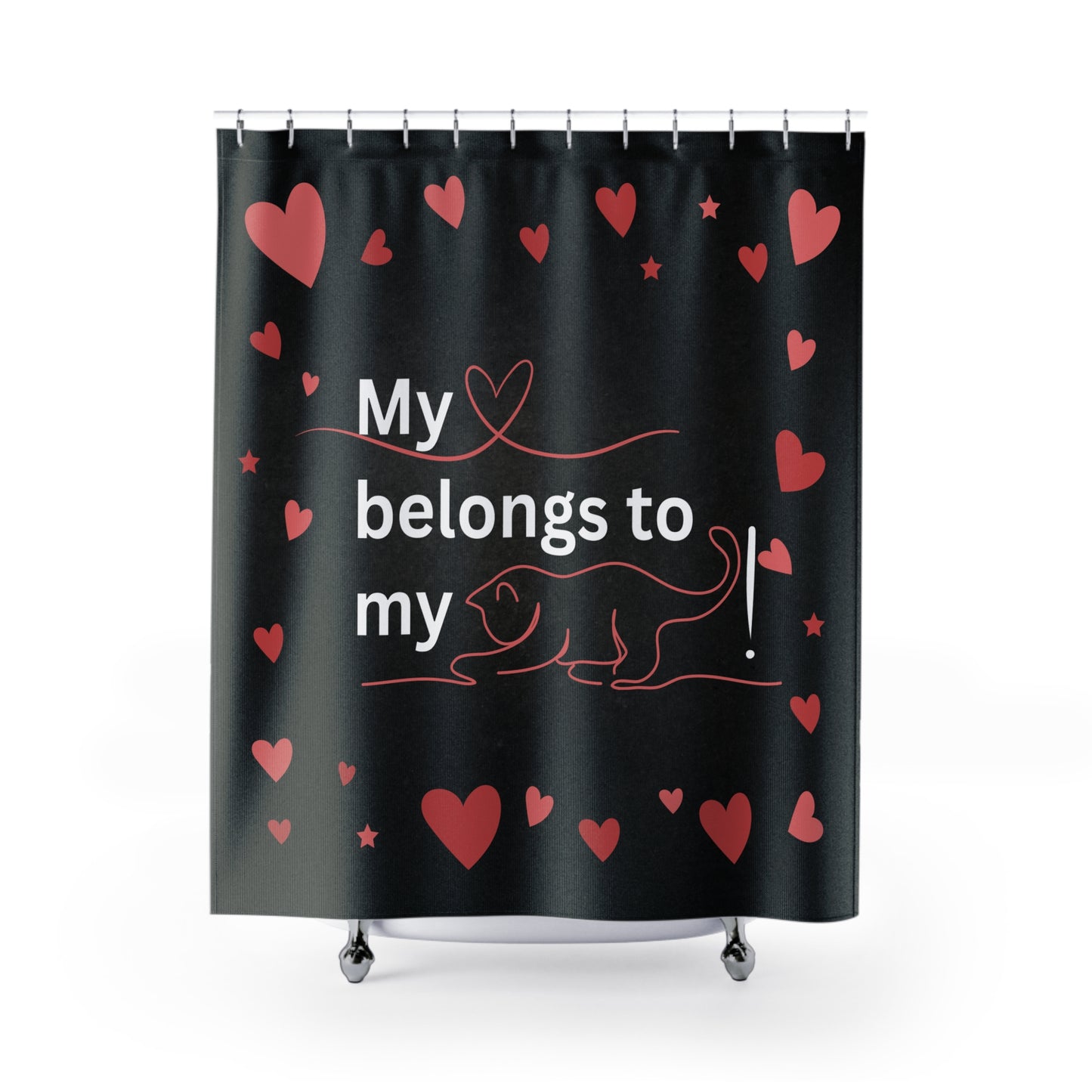 Valentine Cat Shower Curtain - "My Heart Belongs to My Cat"