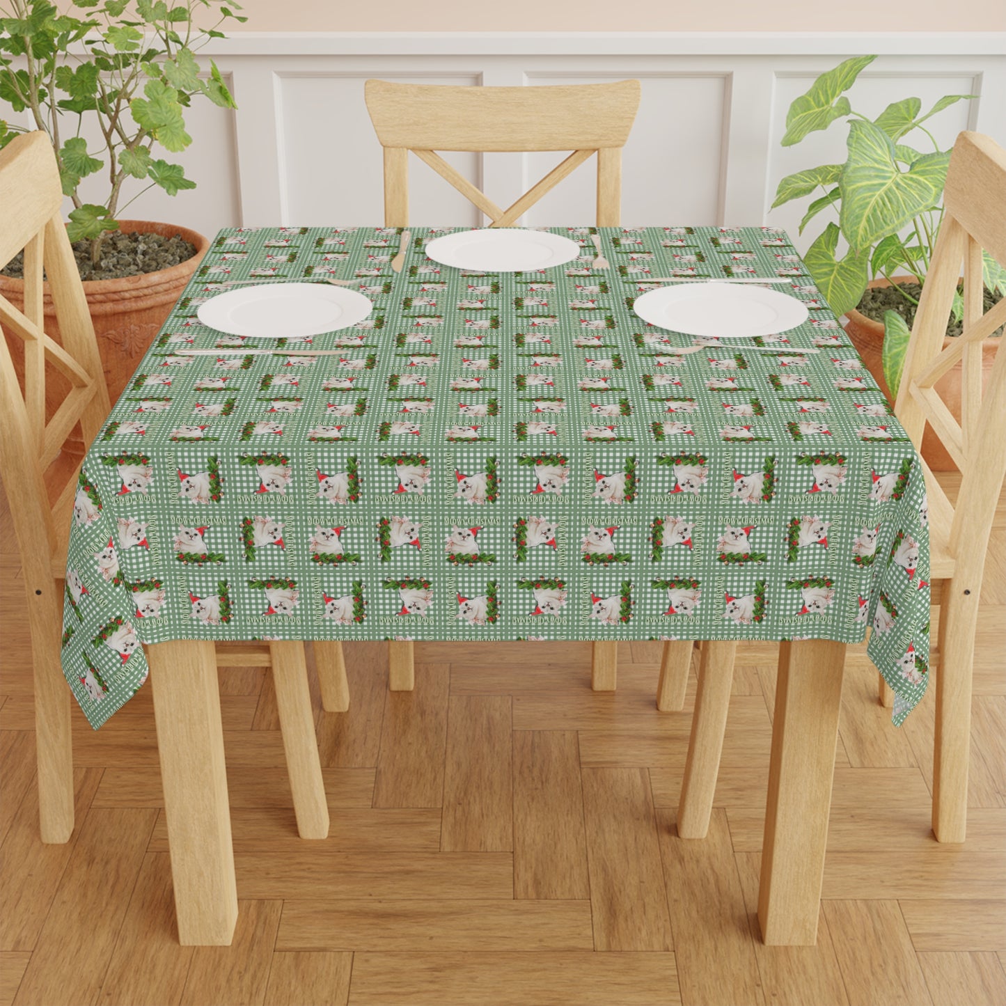 Meowy Gingham Christmas Tablecloth