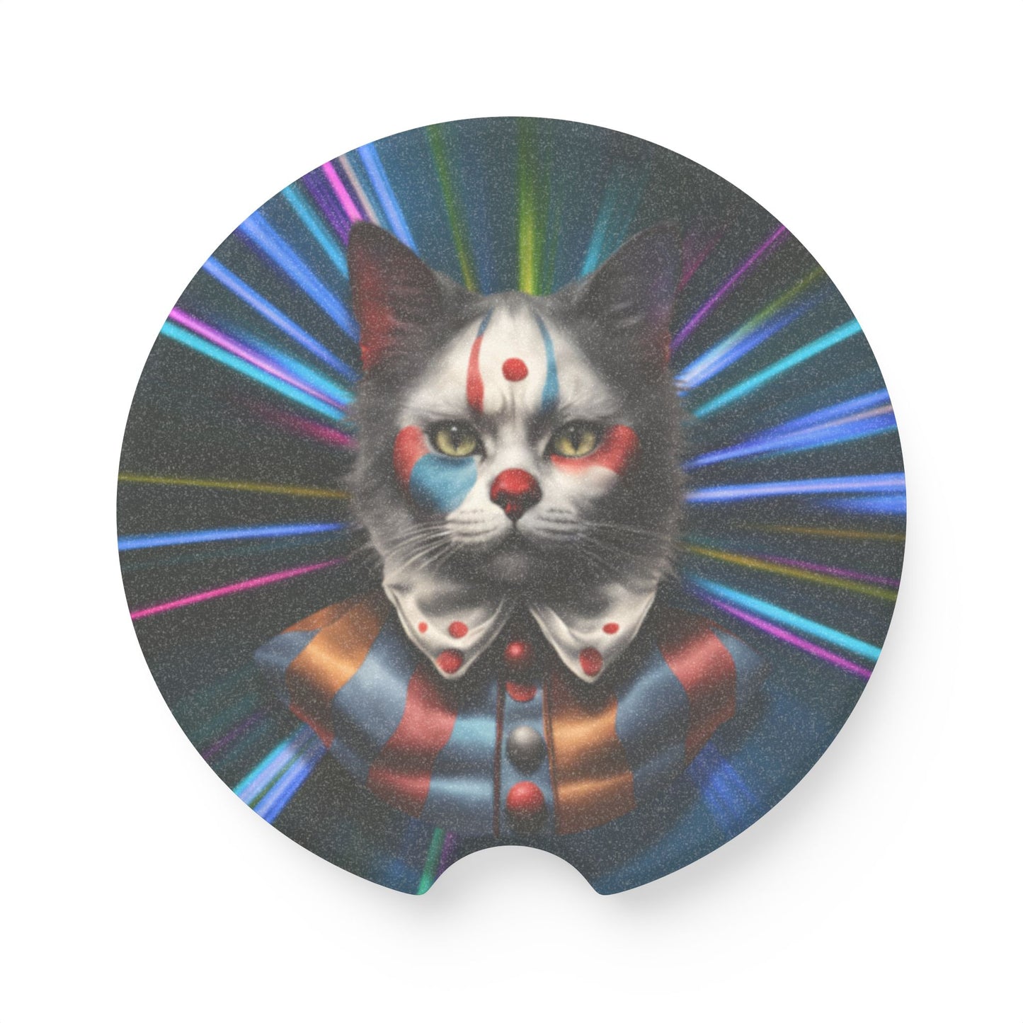 Whimsical Cat Clown Soapstone Car Coaster - Fun Auto Accessory for Cat Lovers