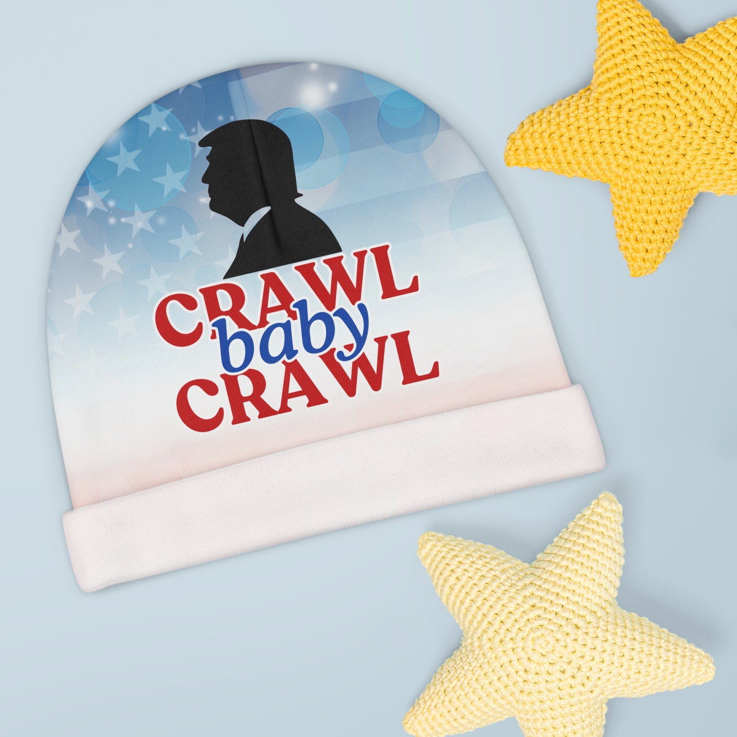 Patriotic Baby Beanie with 'Crawl Baby Crawl' Design