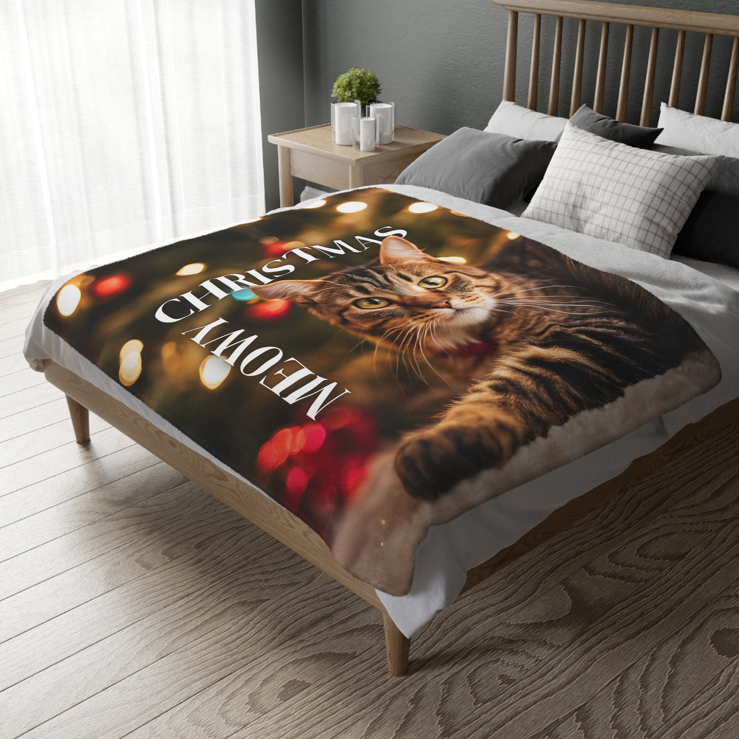 Meowy Christmas Velveteen Microfiber Blanket (Two-sided print)