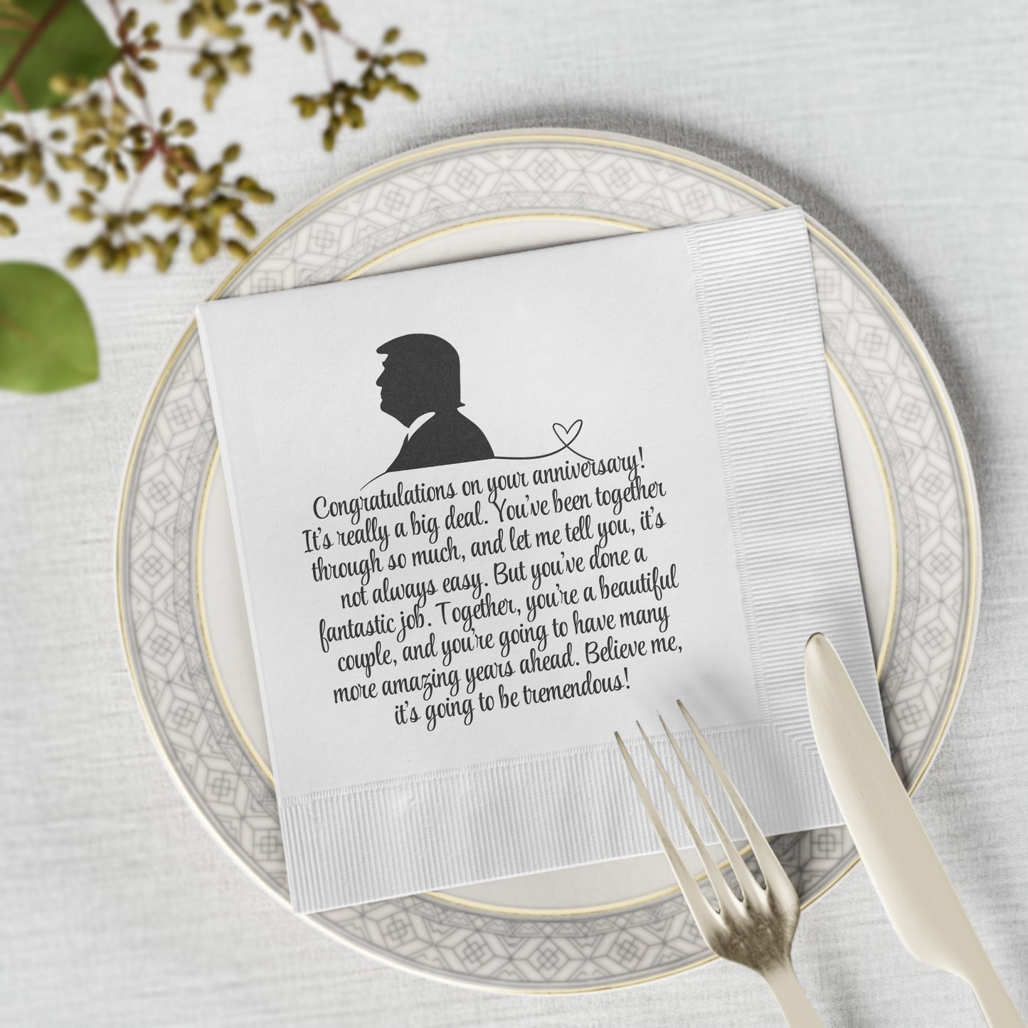 Trump Anniversary Wishes White Coined Napkins