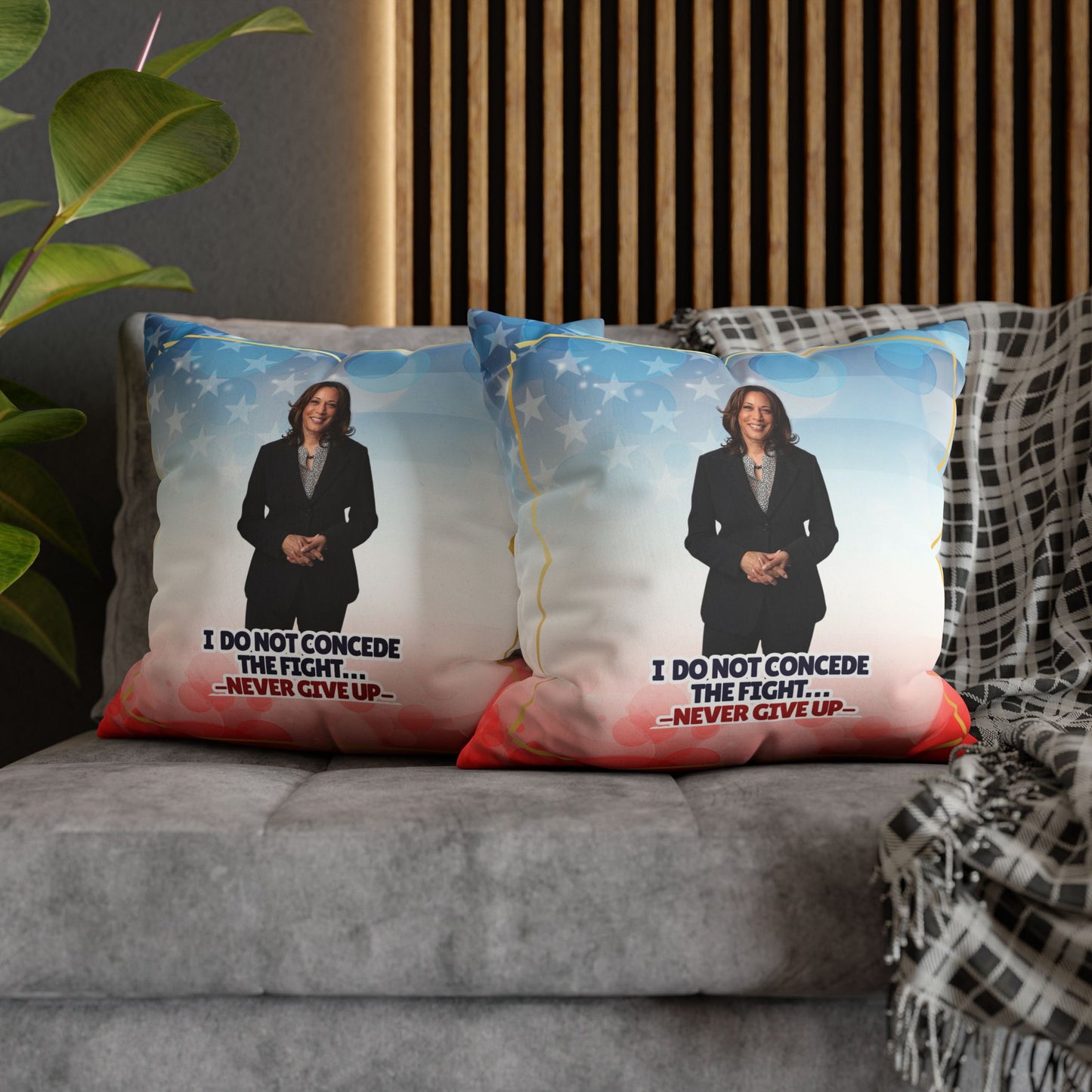 Kamala Faux Suede Pillowcase - 'Never Give Up'