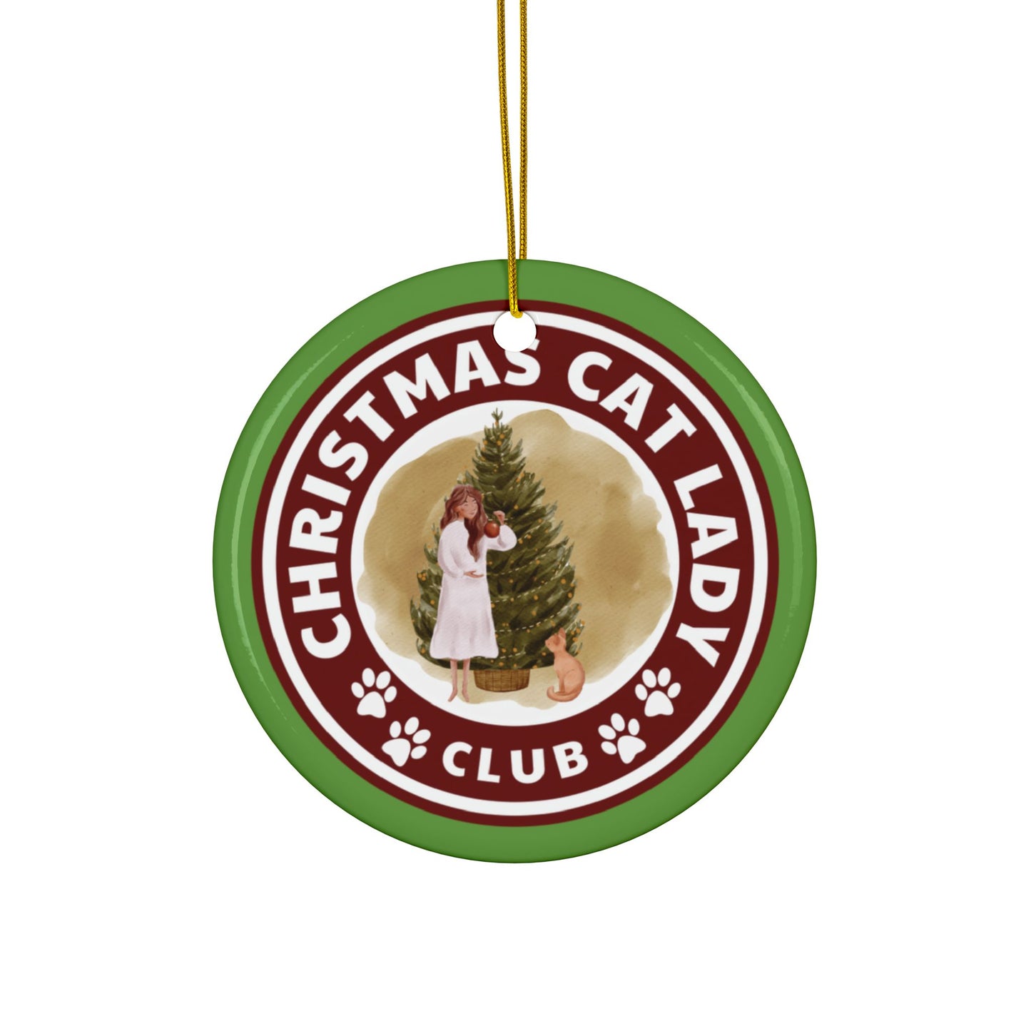 Christmas Cat Lady Club Ceramic Ornament, 2-Side Print