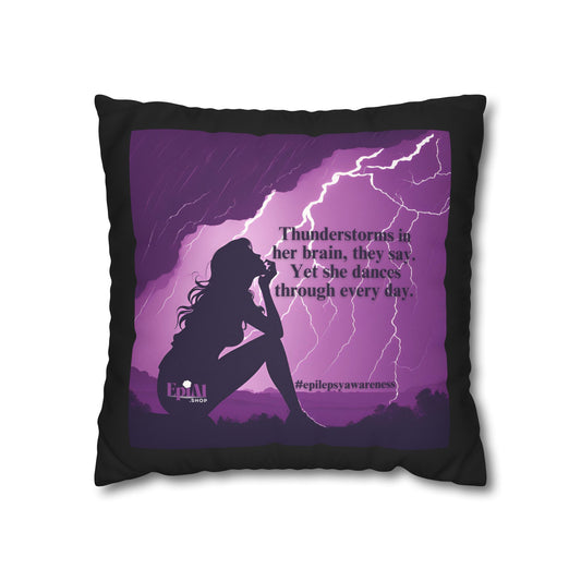 Empowerment Faux Suede Pillowcase - 'Thunderstorms in Her Brain' Design for Epilepsy Awareness