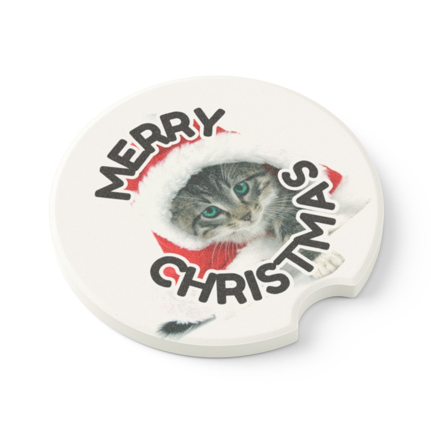 Merry Christmas Kitty Soapstone Car Coaster