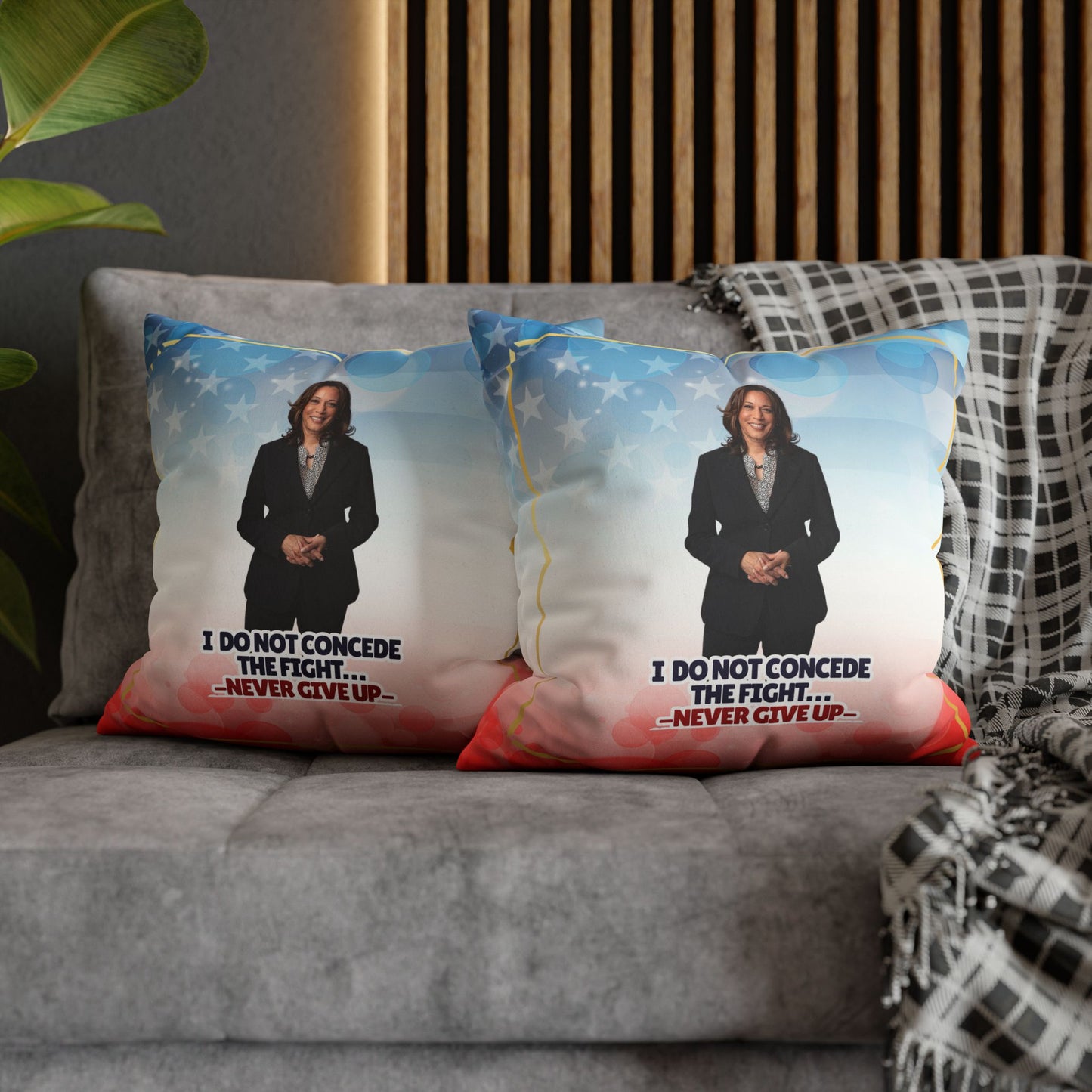 Kamala Faux Suede Pillowcase - 'Never Give Up'