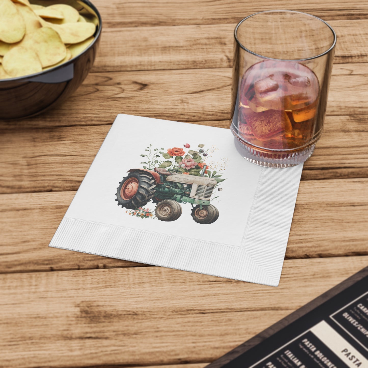 Vintage Tractor White Coined Napkins