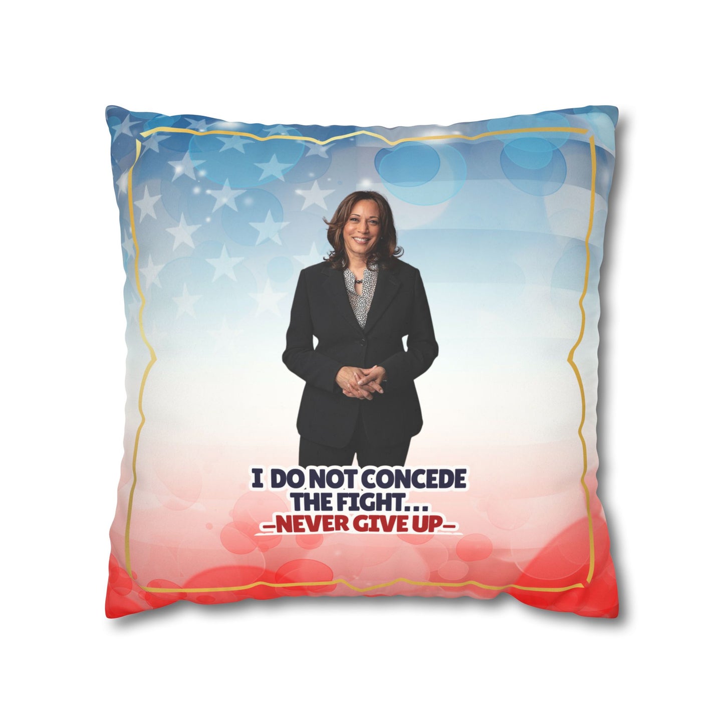 Kamala Faux Suede Pillowcase - 'Never Give Up'