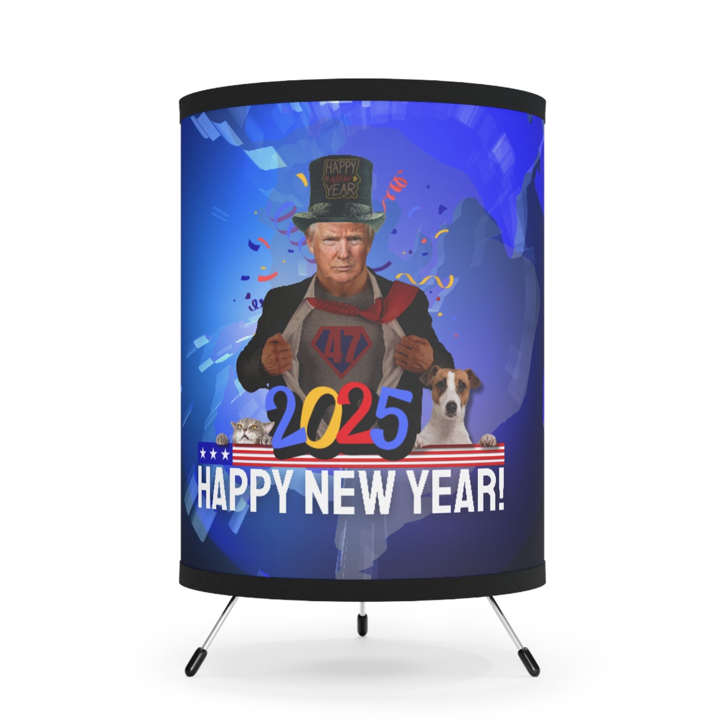 Trump Happy New Year Tripod Lamp with High-Res Printed Shade, US\CA plug